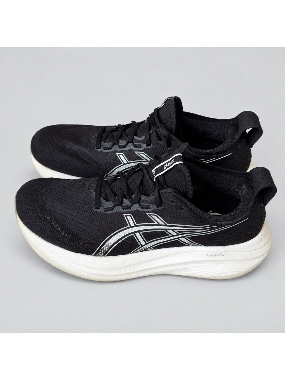 ASICS GEL-Nimbus 27 Shoes Mens Size 11 Black Lake Grey Running Athletic Sneakers